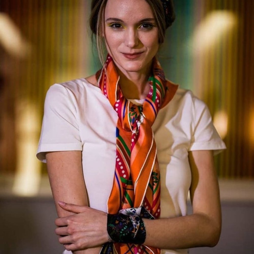 Jessie Zhao Silk Scarf of Crossing Red NWT